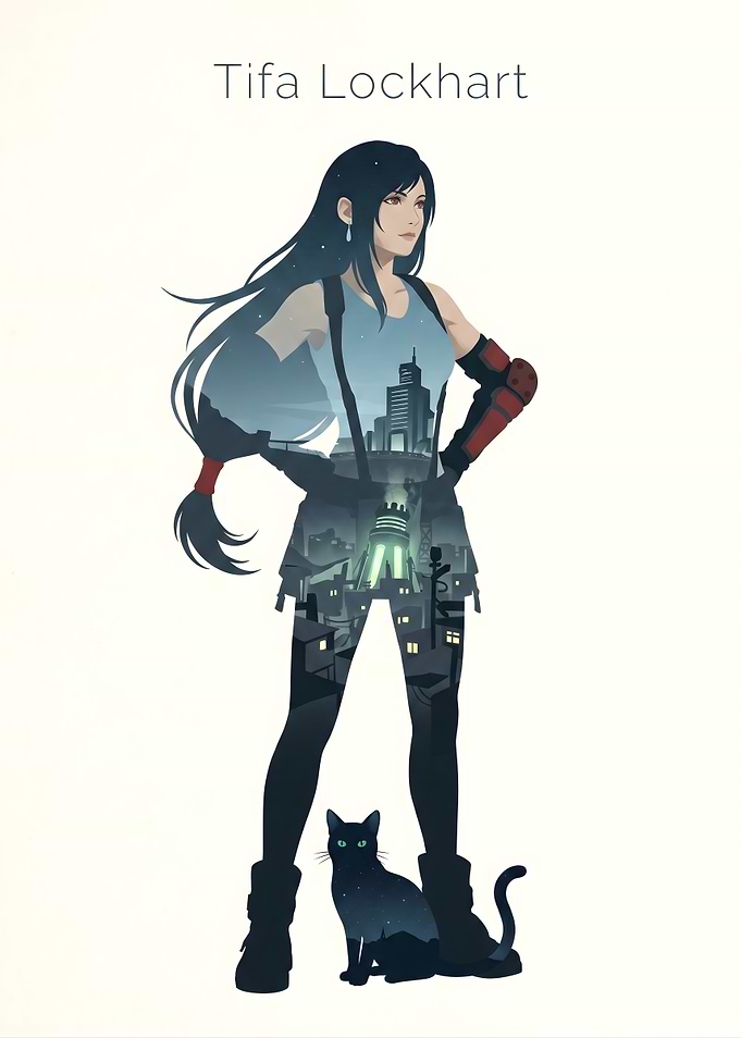 Final Fantasy VII Tifa Lockhart with Cityscape Silhouette