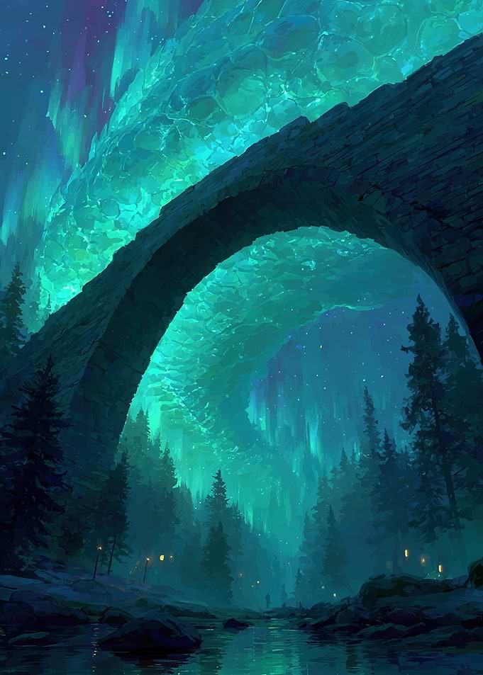 Magical Aurora Over Stone Bridge