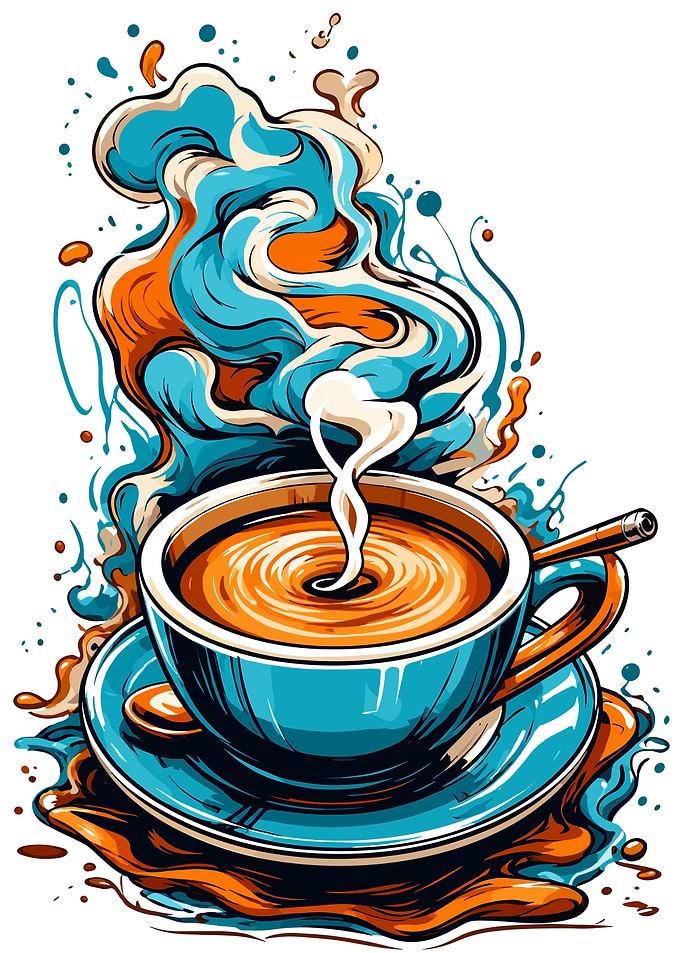 Steaming Coffee Cup with Abstract Swirls