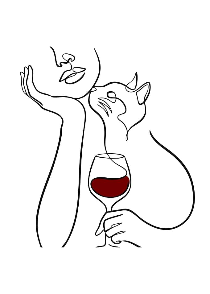 Woman and Cat with Wine
