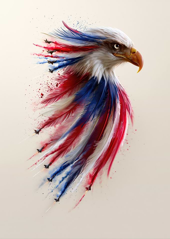 Eagle with Fighter Jets and Patriotic Colors