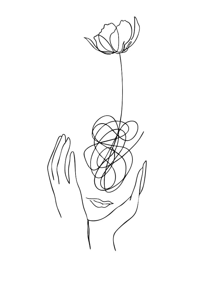 Minimalist Line Art of Woman and Flower