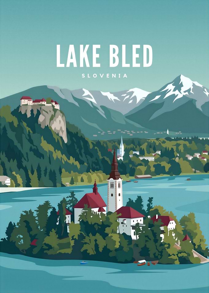 Lake Bled Slovenia Travel Poster