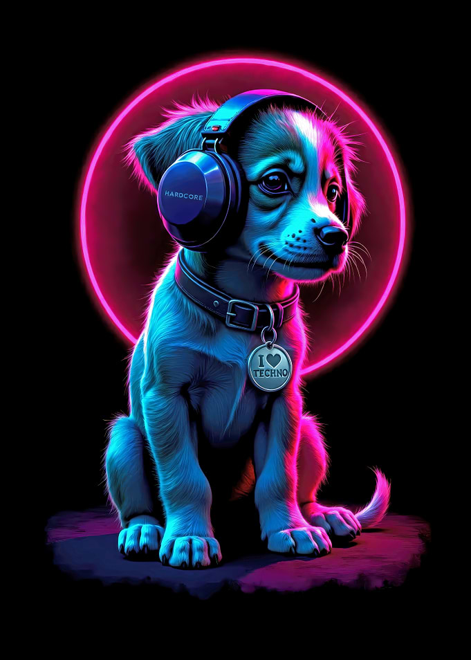Techno DJ Dog with Headphones