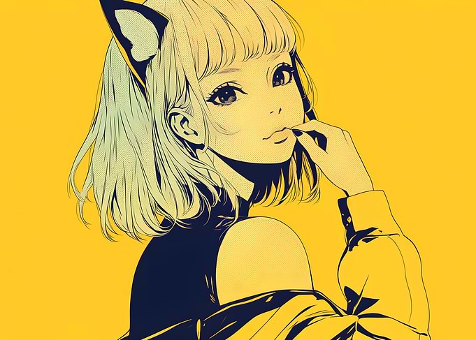 Minimalist Yellow Aesthetic Cat Girl