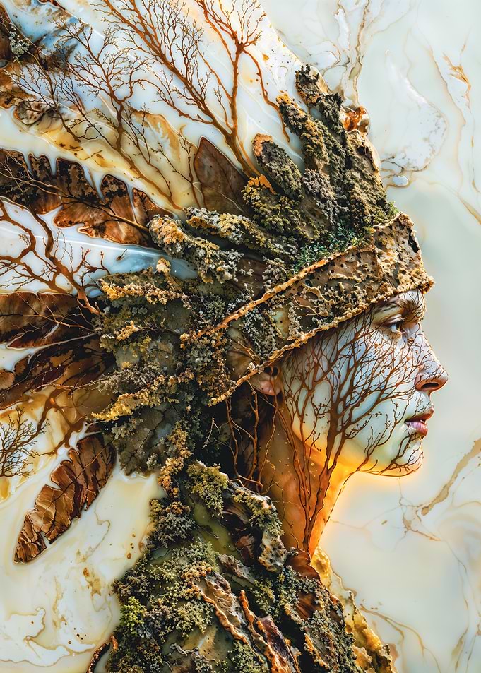 Marble Native Woman with Headdress