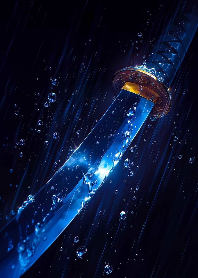 Blue Katana in Rain