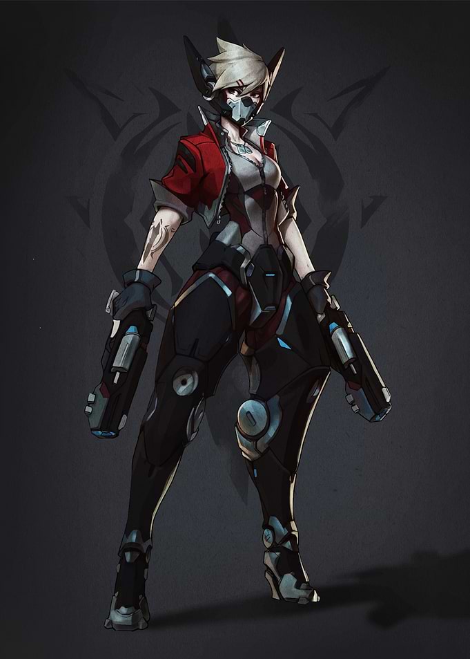 Cyberpunk warrior with dual pistols