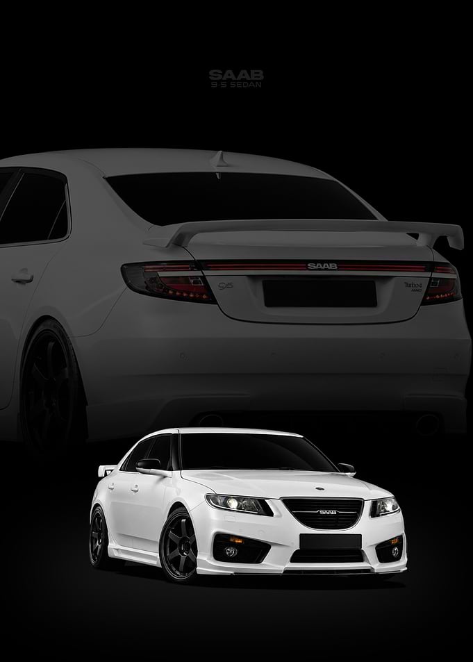 White Saab 9-5 Sedan