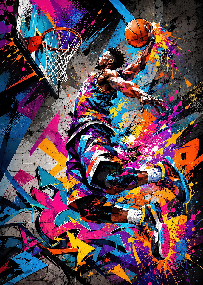 Basketball Player Dunking with Graffiti Background