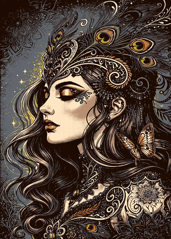 Peacock Queen with Butterfly
