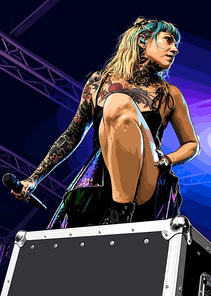 Lake Malice Tattooed singer performing on stage