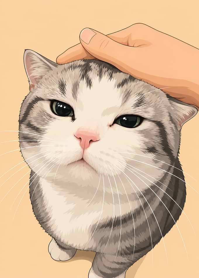 Hand petting a cute cat