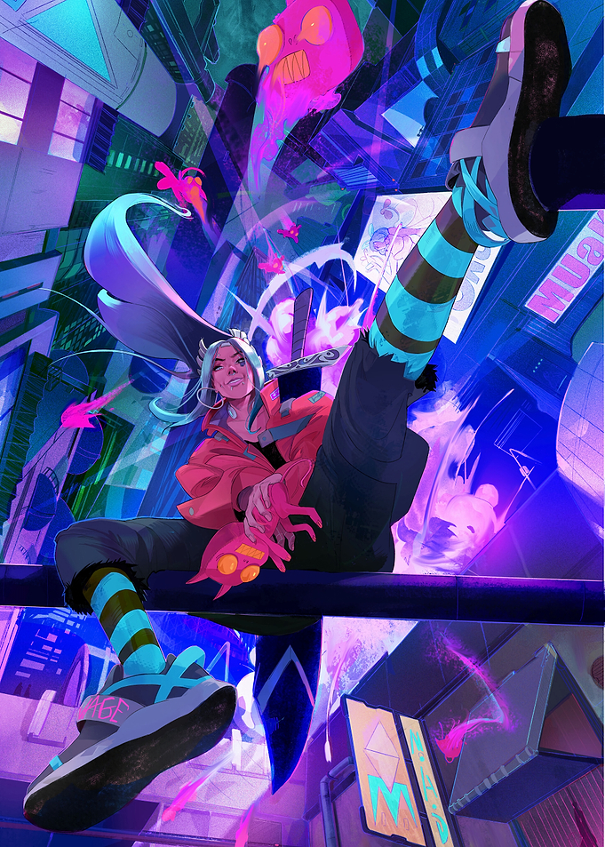 Cyberpunk Girl in Neon City