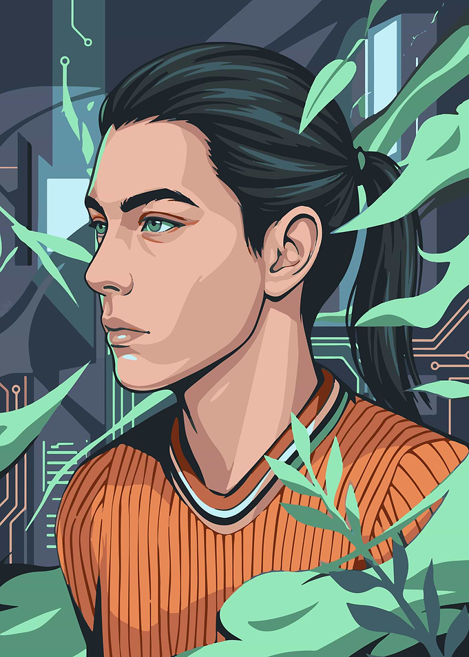 Portrait of a person with green eyes
