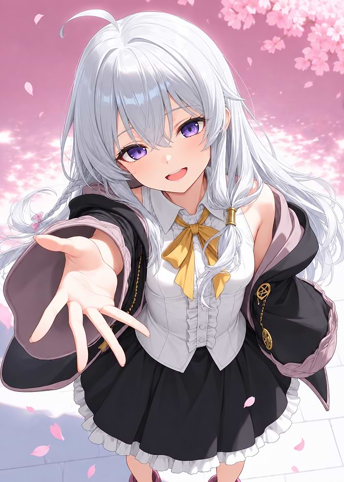 Anime Girl with White Hair and Purple Eyes