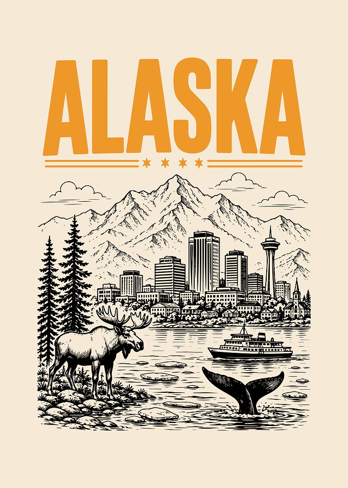 Alaska Cityscape with Wildlife