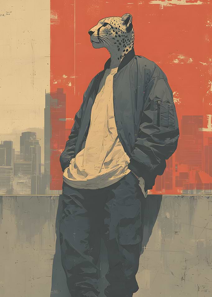 Cheetah in Urban Landscape Retro