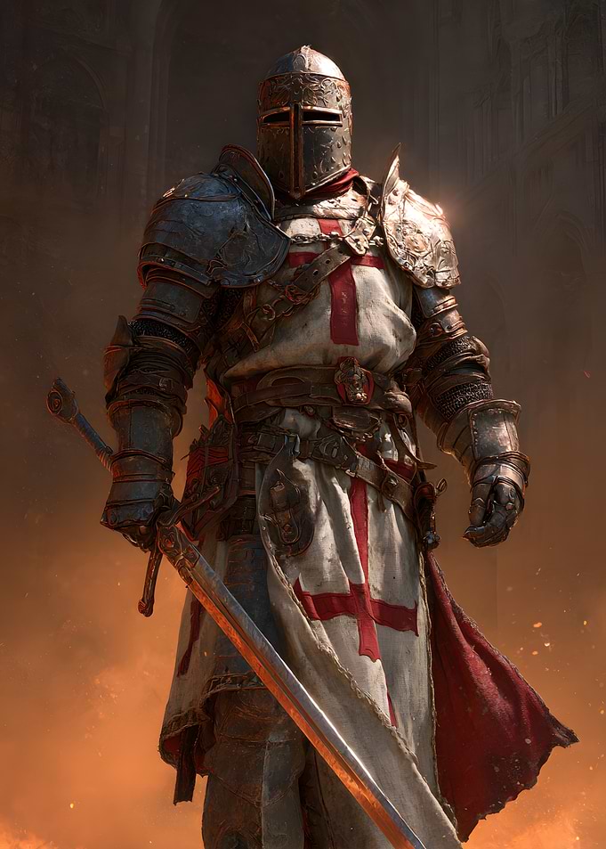 Knight Templar in Shining Armor with Sword