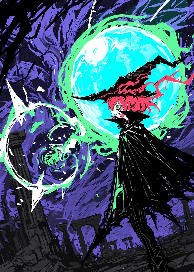 Witch casting a spell with glowing orb