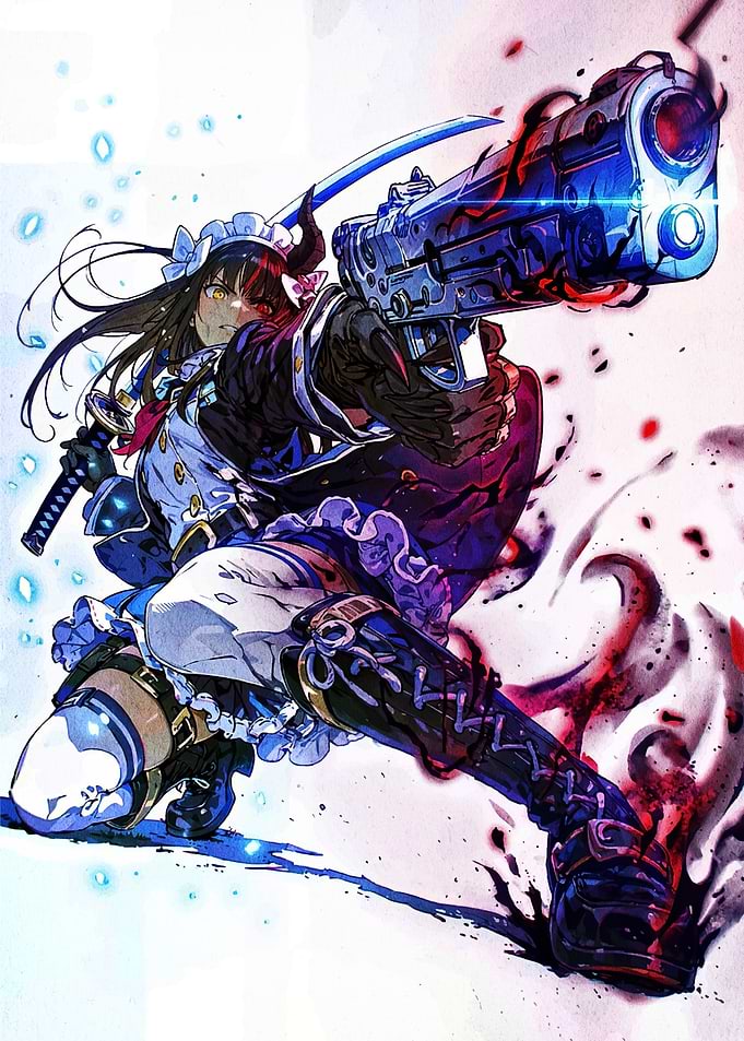 Anime Maid with Gun and Sword