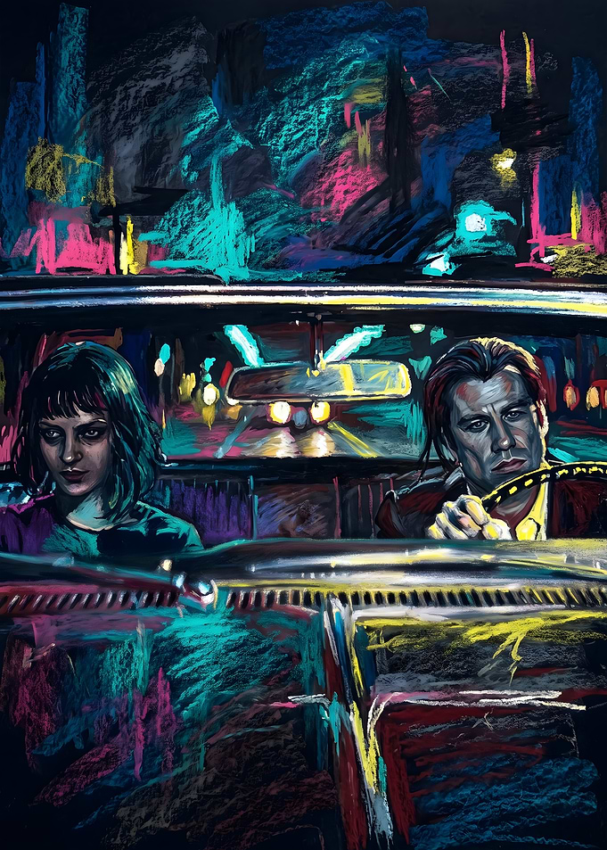 Pulp Fiction Car Scene Pastel Art