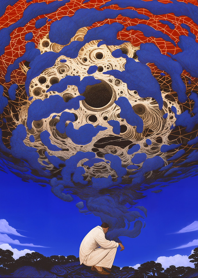 Man Contemplating Cosmic Cloud