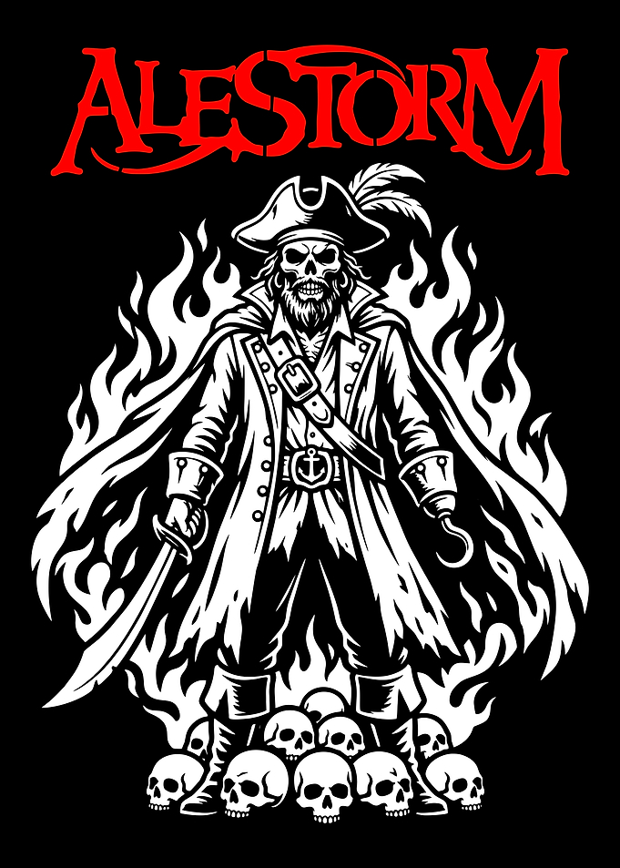 Alestorm Pirate Skeleton with Skulls and Flames