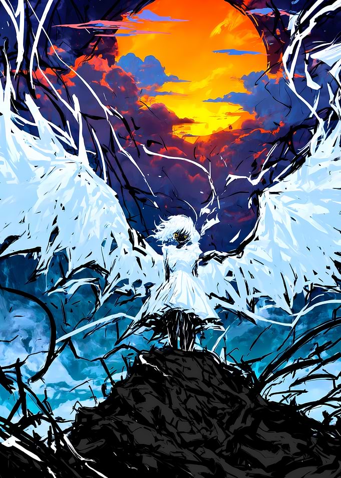 Angel with White Wings at Sunset