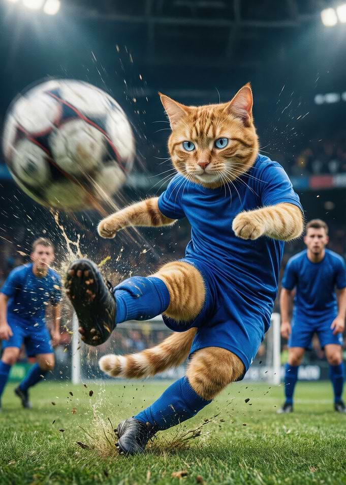 Cat playing soccer