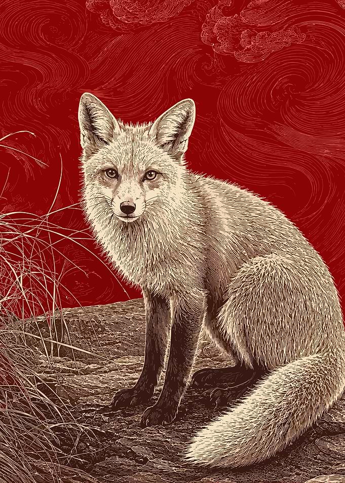 Red Fox Sitting on Rock