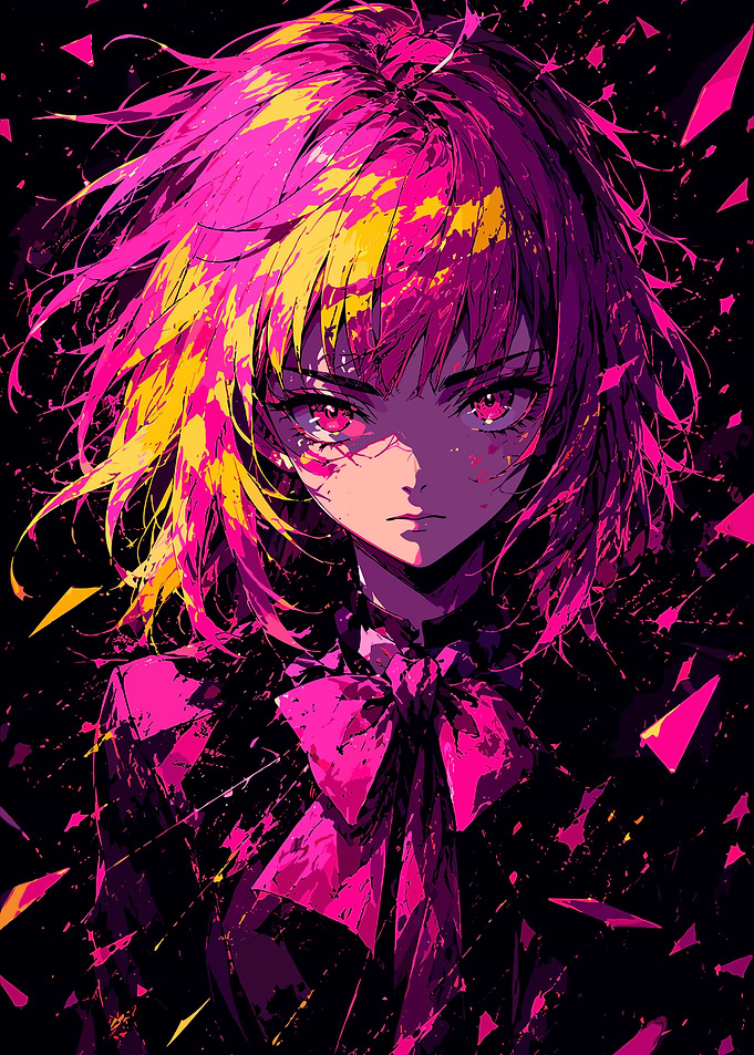 Anime Girl with Pink and Yellow Hair