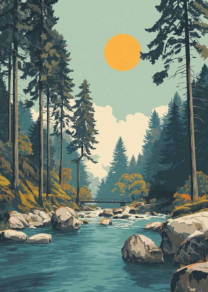 Serene Forest River Landscape