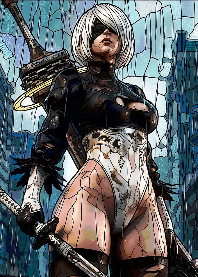 2B in Stained Glass Style