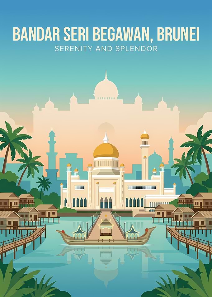 Bandar Seri Begawan, Brunei Travel Poster