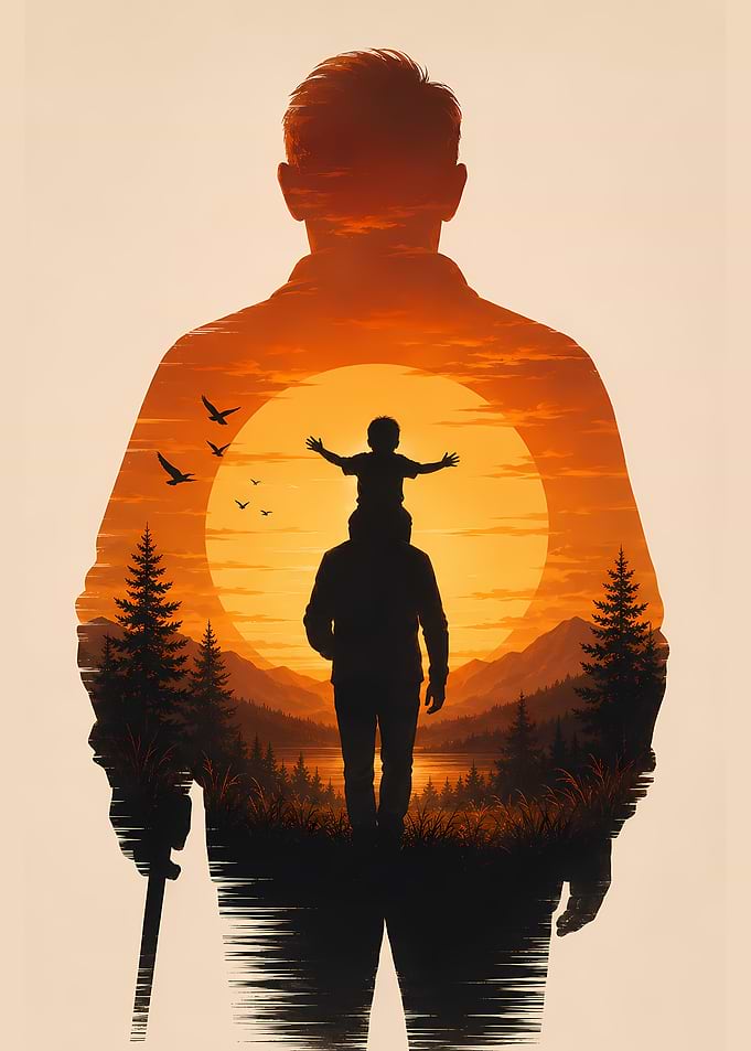 Father and Son Silhouette at Sunset