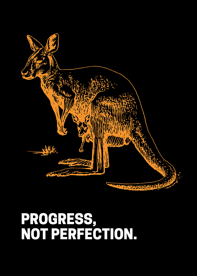 Progress Not Perfection — Kangaroo Motivational Poster | Engraved Style Wall Art