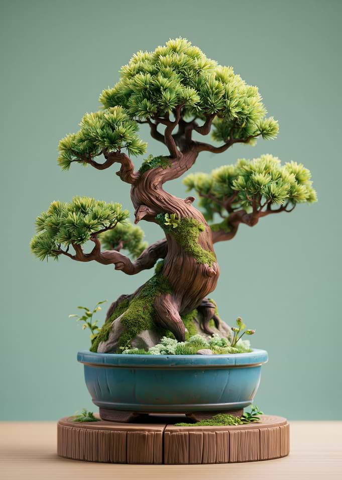 Bonsai Tree in Blue Pot