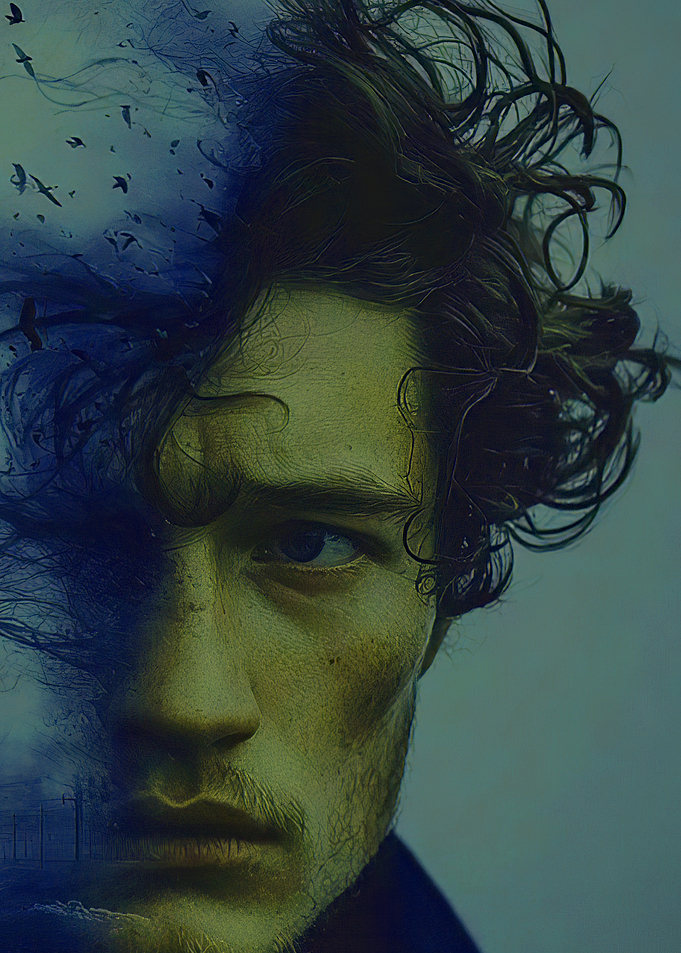 Man's Face Dissolving into Birds
