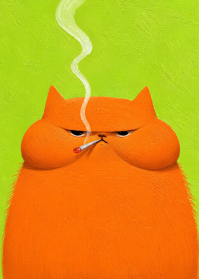 Grumpy Orange Cat with a Cigarette