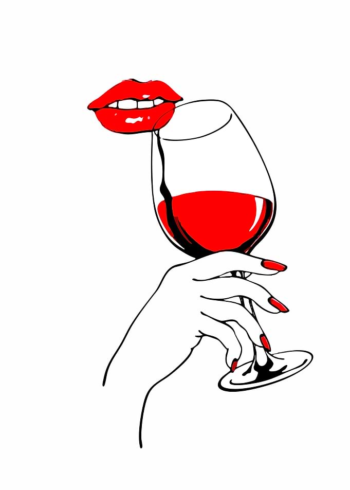 Woman's Hand Holding Wine Glass with Red Lips