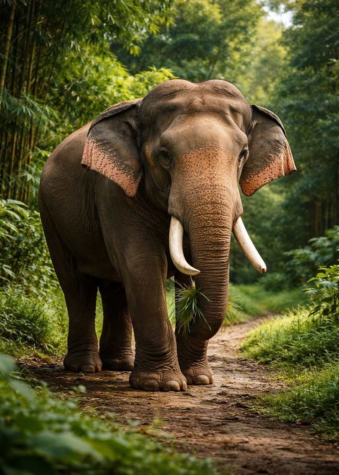 Elephant in a Lush Forest