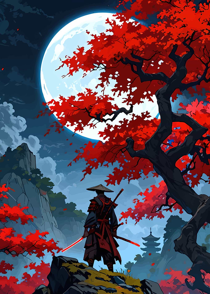 Samurai Under a Full Moon