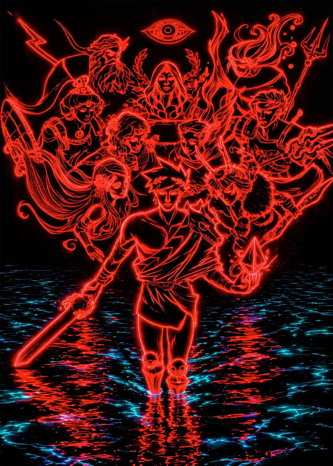Hades and the Olympians Neon Art