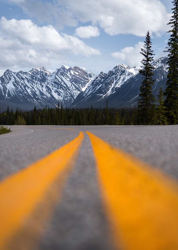 Scenic Mountain Road with Double Yellow Lines