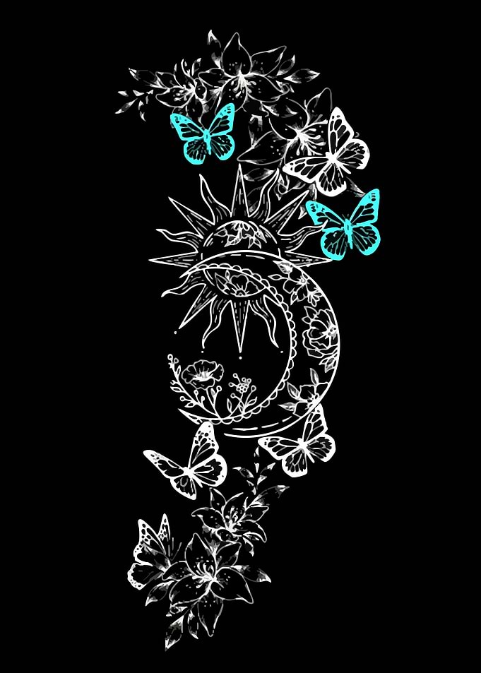Celestial Sun and Moon with Butterflies