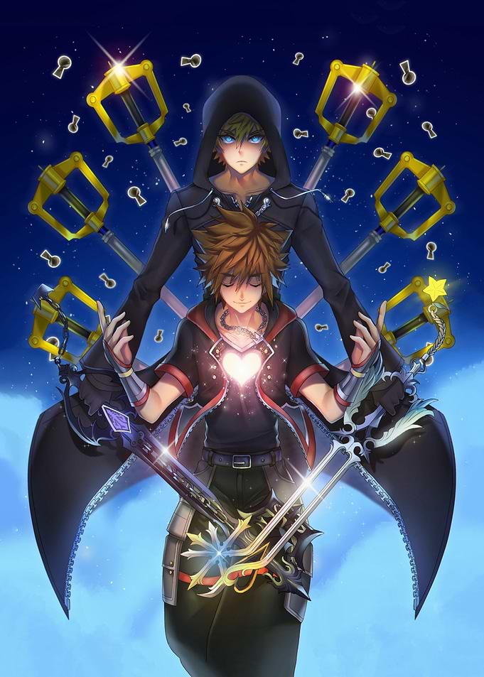 Sora and Roxas with Keyblades