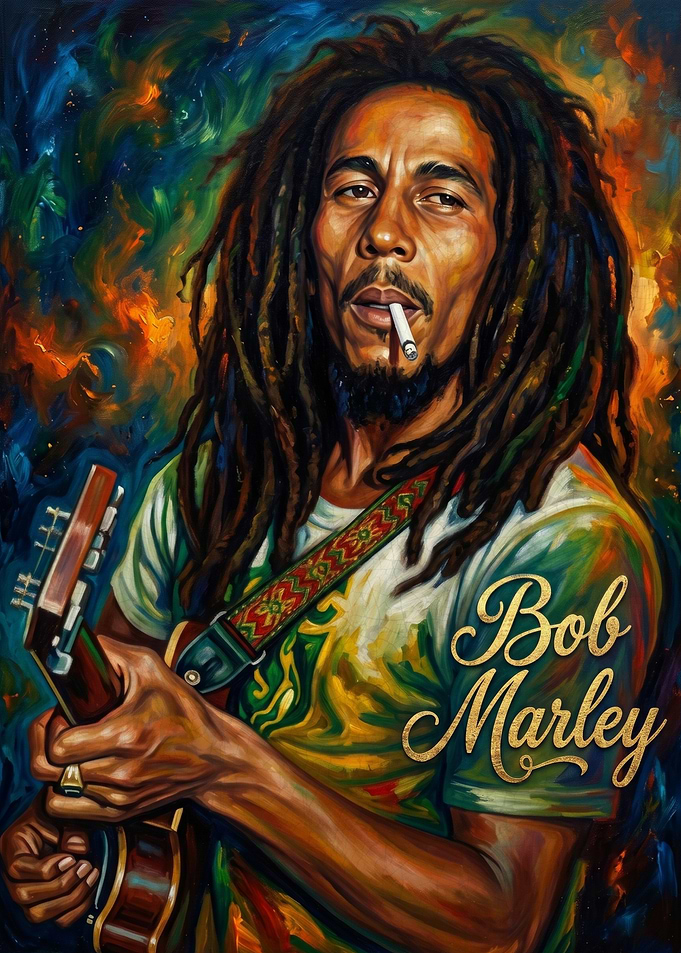 Bob Marley Painting with Guitar