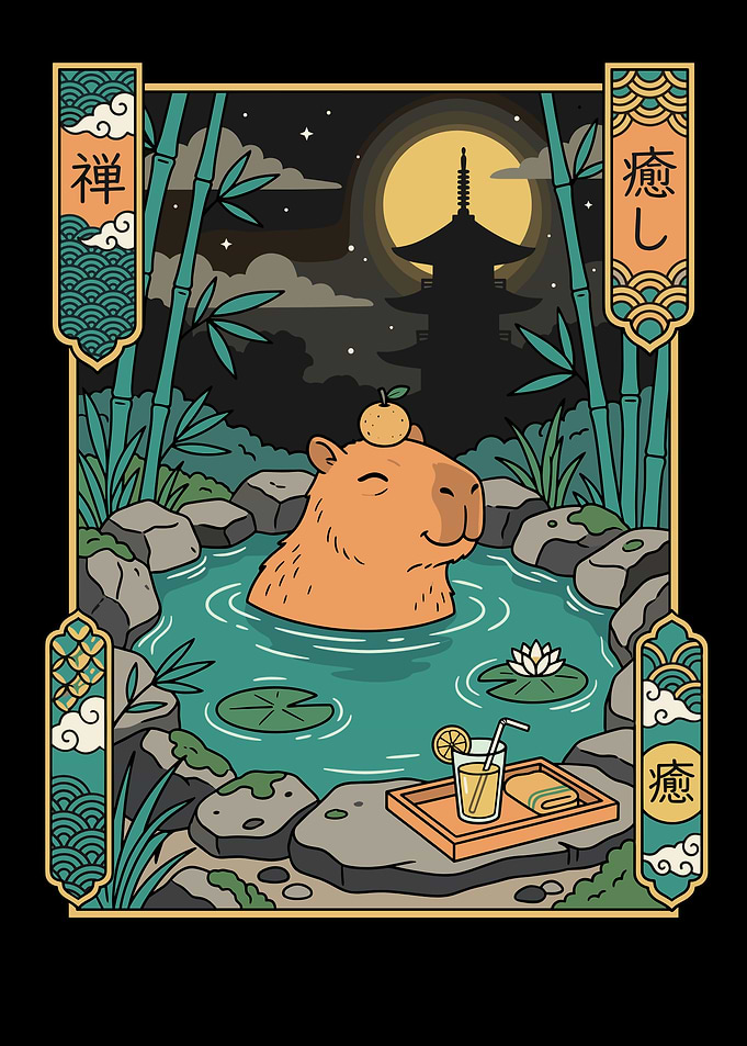 Capybara relaxing in a Japanese onsen