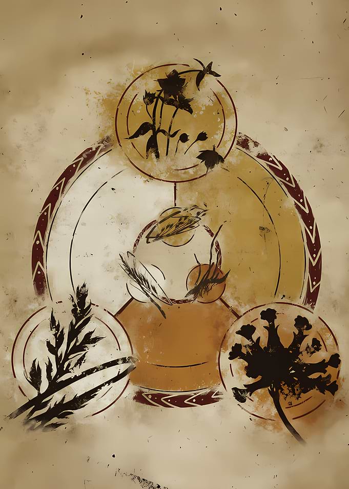 Herbalism Symbol with Botanical Illustrations